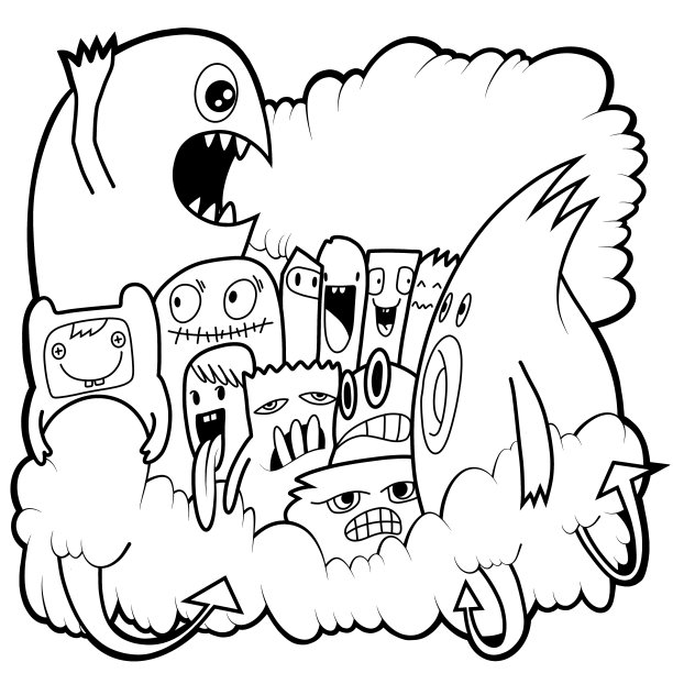 黑白卡通小怪兽