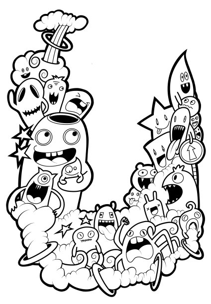 黑白卡通小怪兽