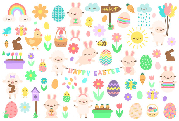 可爱小花兔卡通插画