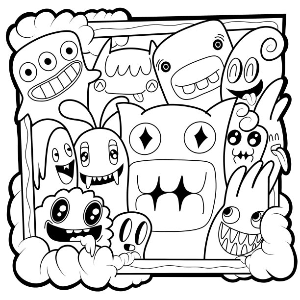 黑白卡通小怪兽