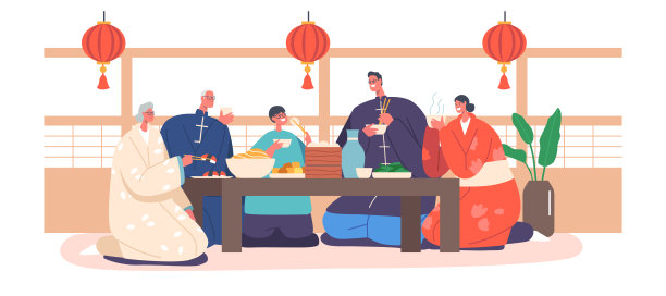 老年男人,和服,家庭