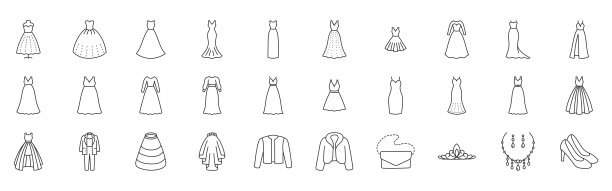 新娘婚纱,礼服,西装,矢量插图