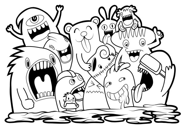 黑白卡通小怪兽