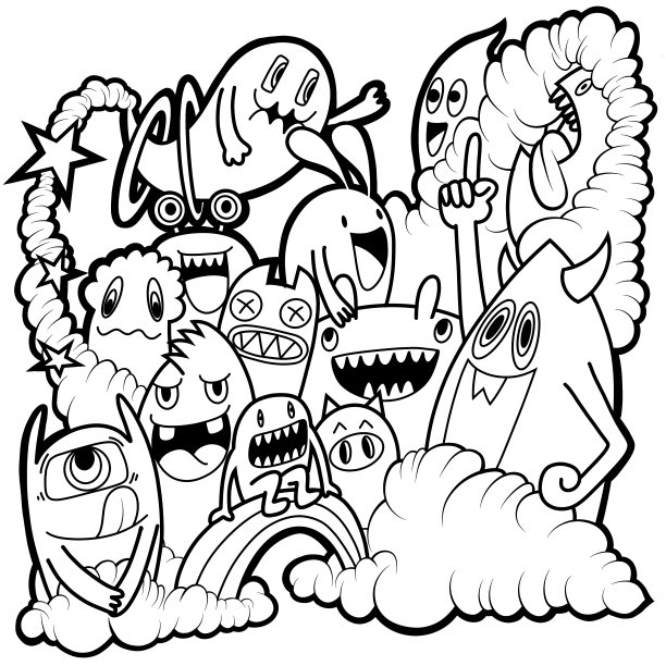 黑白卡通小怪兽