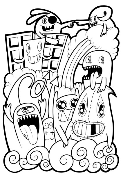 黑白卡通小怪兽