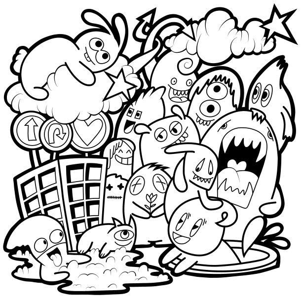 黑白卡通小怪兽