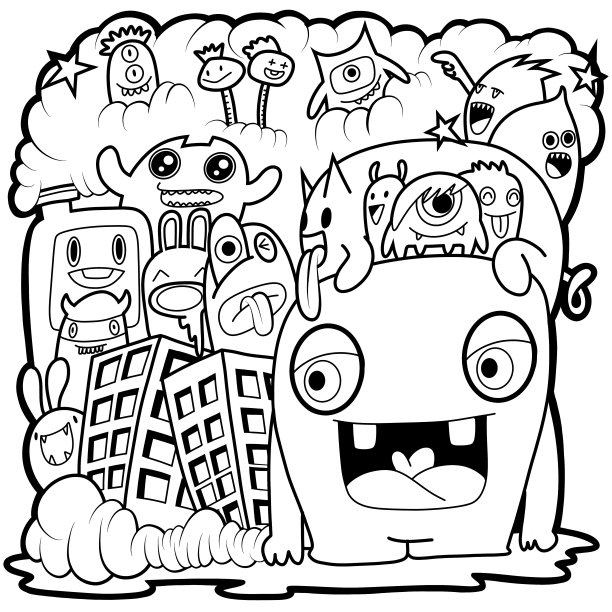 黑白卡通小怪兽