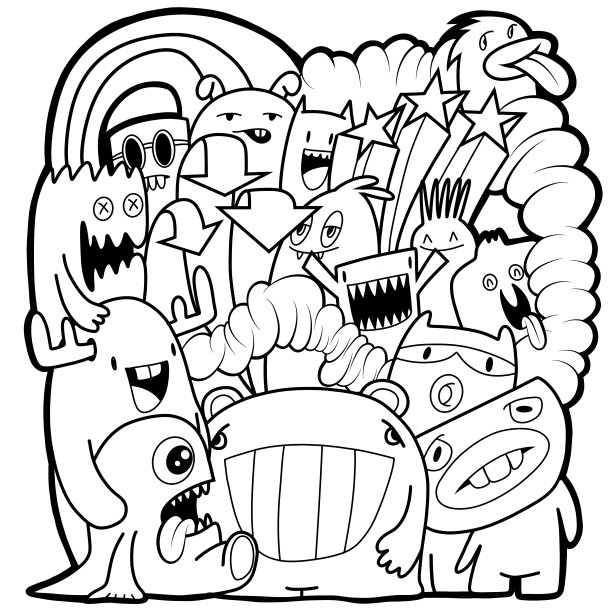 黑白卡通小怪兽