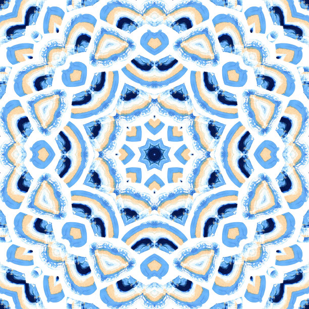 蓝白几何花朵无缝图案