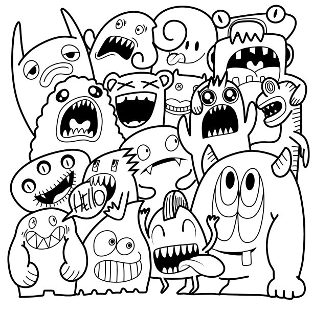 黑白卡通小怪兽