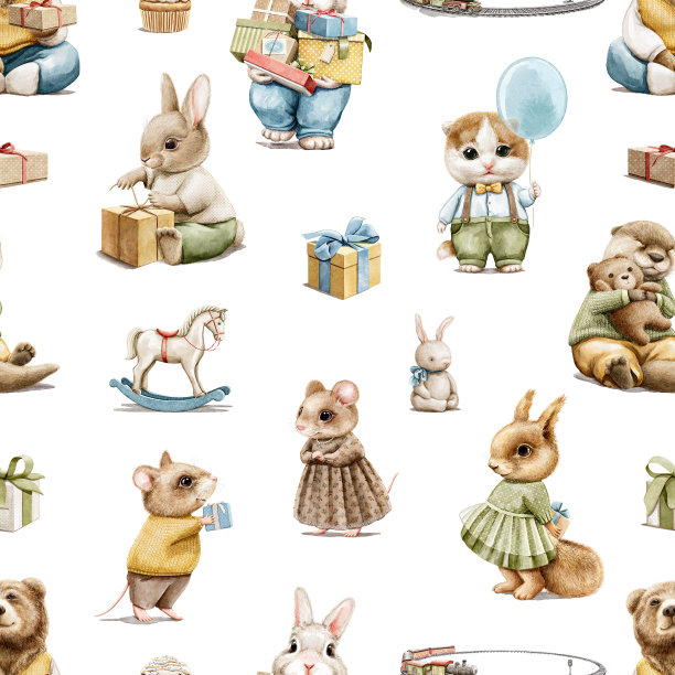 可爱水獭卡通图案背景