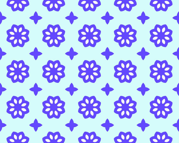 蓝白几何花朵无缝图案