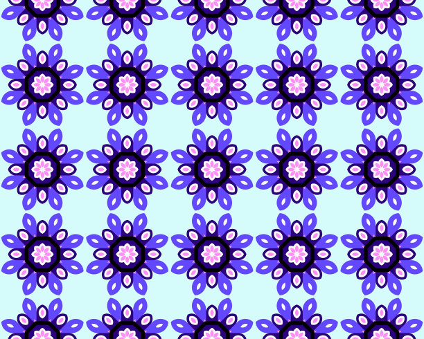 蓝白几何花朵无缝图案