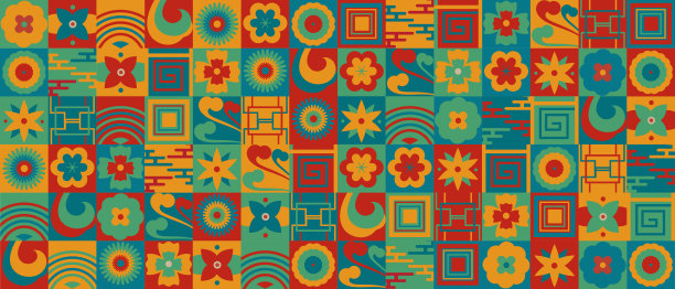 花卉环绕的圆形装饰矢量图案