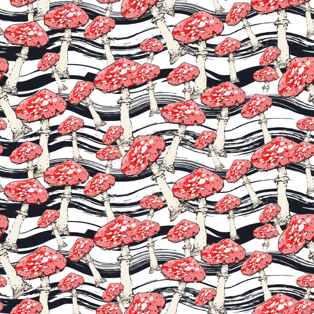 蘑菇四方连续印花图案