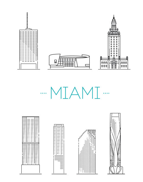迈阿密标志建筑插画