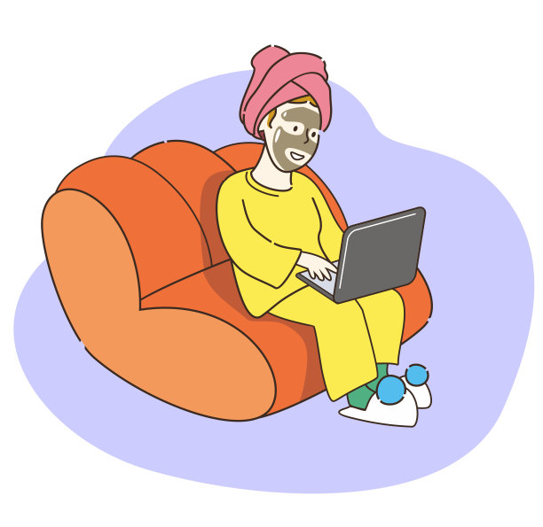 坐在沙发上用笔记本电脑的女人
