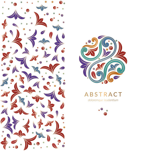 花卉环绕的圆形装饰矢量图案