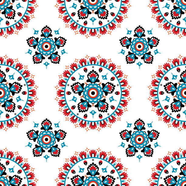 花卉环绕的圆形装饰矢量图案