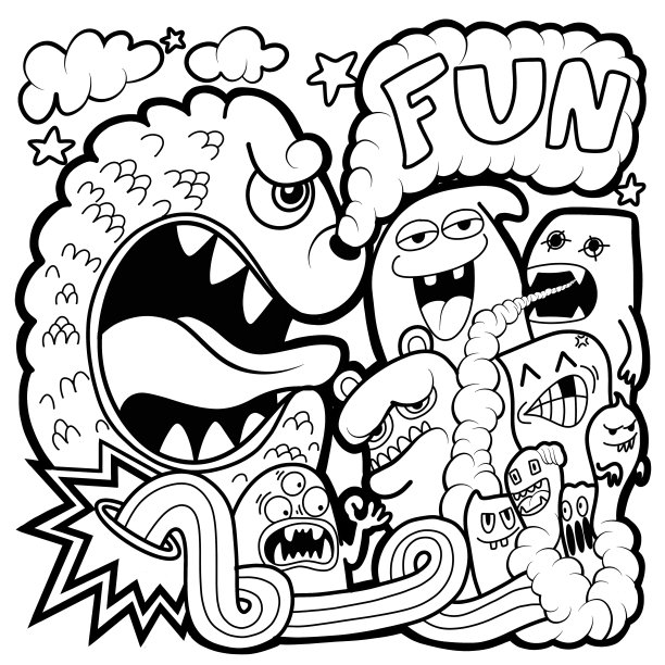 黑白卡通小怪兽