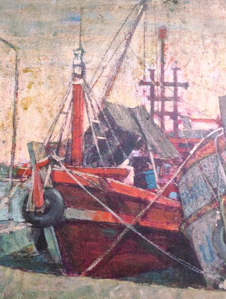 渔船油画