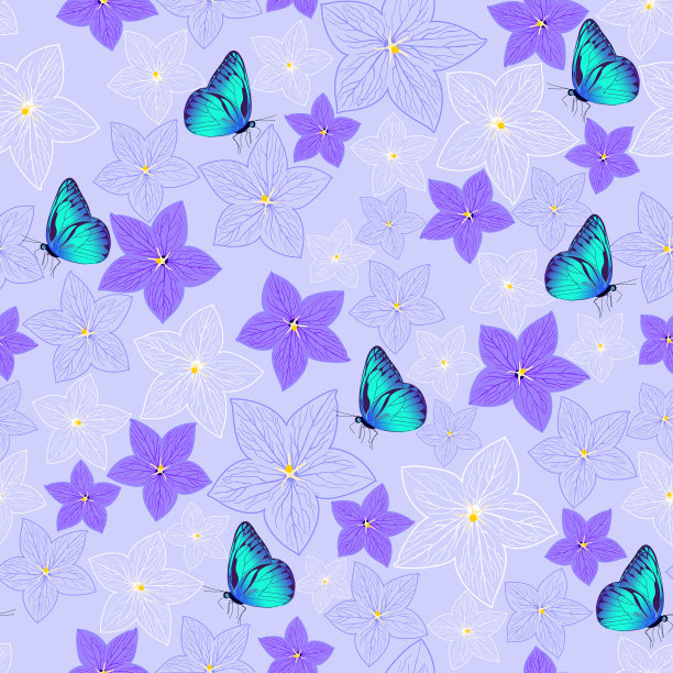 蓝色背景蝴蝶花