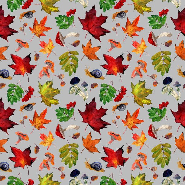 蘑菇四方连续印花图案