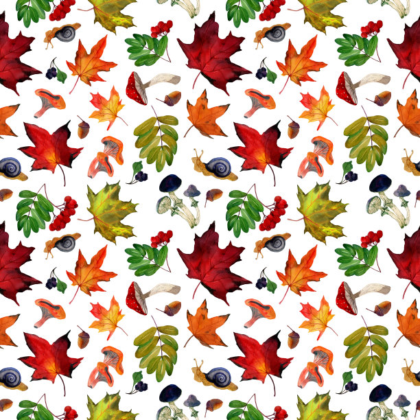 蘑菇四方连续印花图案