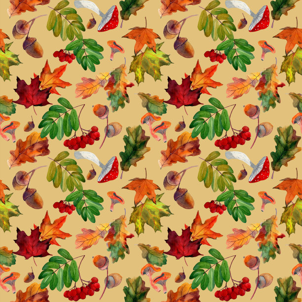 蘑菇四方连续印花图案