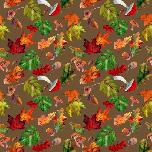 蘑菇四方连续印花图案