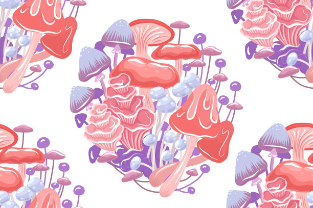 蘑菇四方连续印花图案