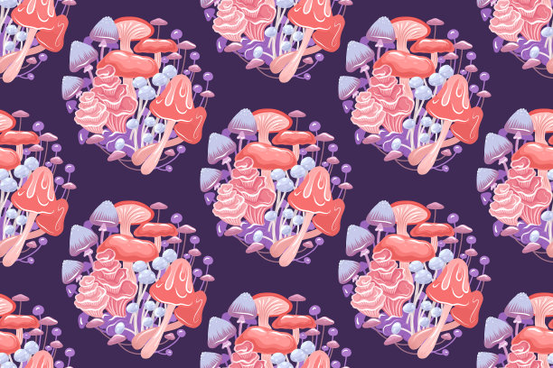 蘑菇四方连续印花图案