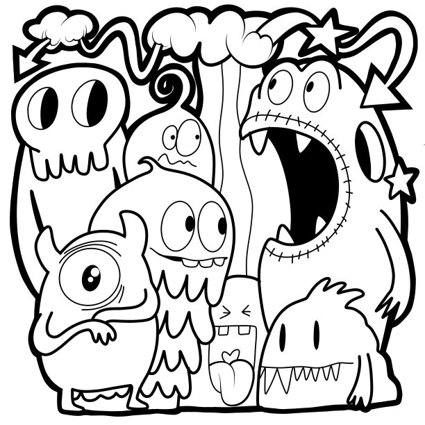 黑白卡通小怪兽