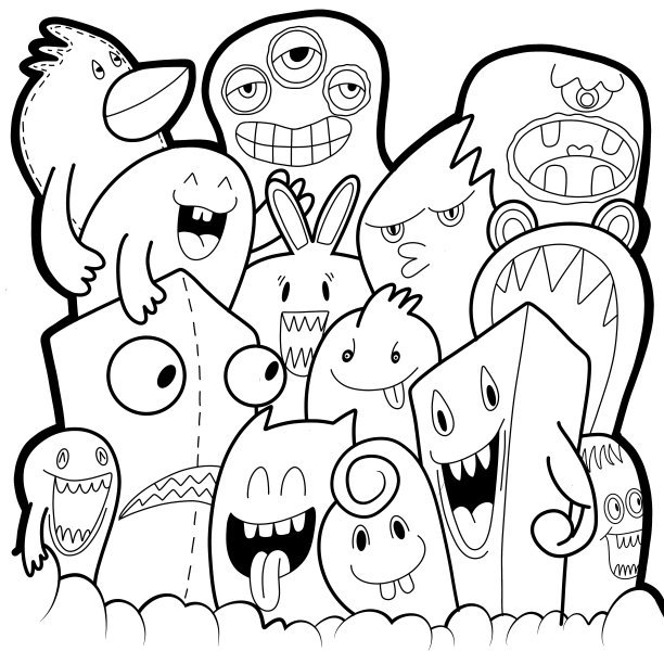 黑白卡通小怪兽