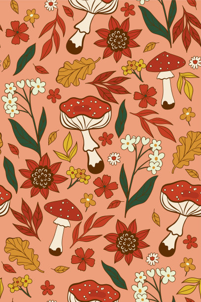 蘑菇四方连续印花图案