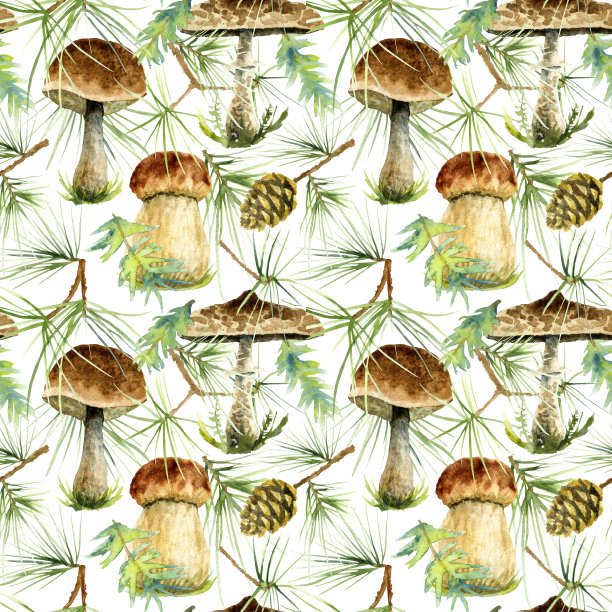 蘑菇四方连续印花图案