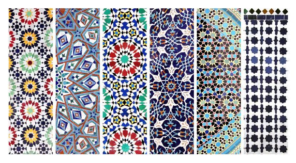 几何拼接复古风花纹图案