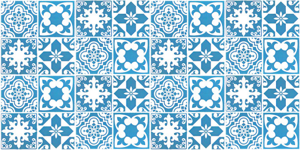 蓝白几何花朵无缝图案