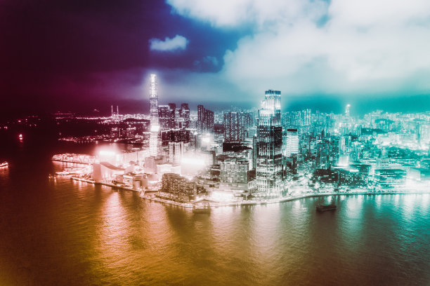 城市天际线,香港岛,霓虹灯
