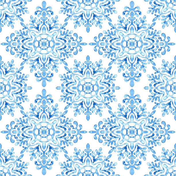 蓝白几何花朵无缝图案