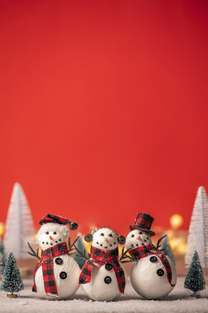 可爱雪人圣诞节红色背景