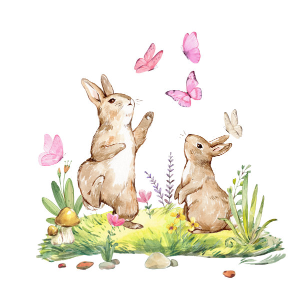 可爱小花兔卡通插画