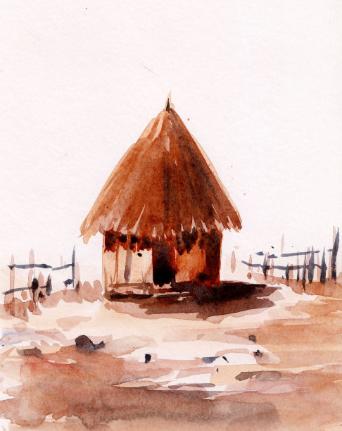 水彩画颜料,小屋,美术绘画