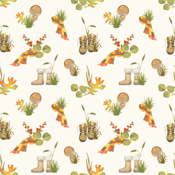 蘑菇四方连续印花图案