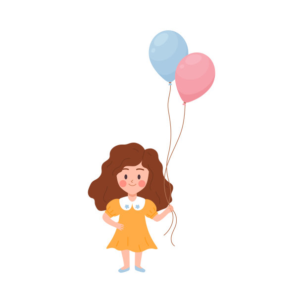 小女孩拿着气球在奔跑