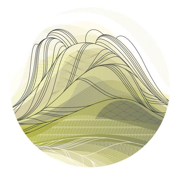 矢量中式山水线条插画