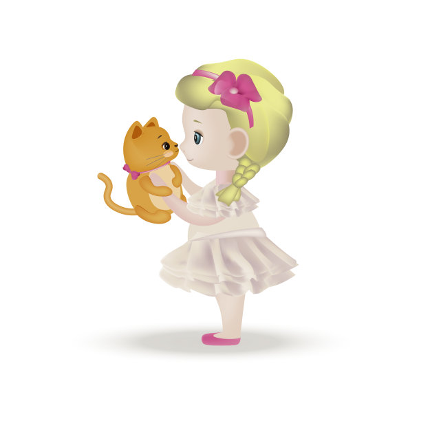 可爱猫咪小女孩