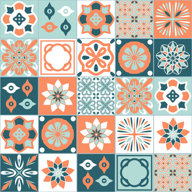 几何拼接复古风花纹图案