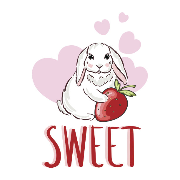 可爱兔子草莓卡通形象图案