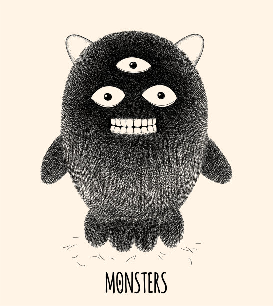 黑白卡通小怪兽